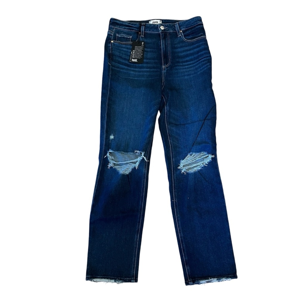PAIGE Women's Blue Stella High Rise Straight Leg Soleil Destructed Size 31 NWT